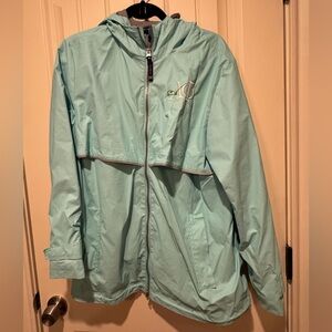 Light Blue Hooded Charles River Zip Up Windbreaker